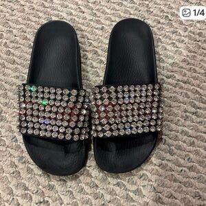 AUTHENTIC GUCCI Crystal Embellished Navy Slide Sandals